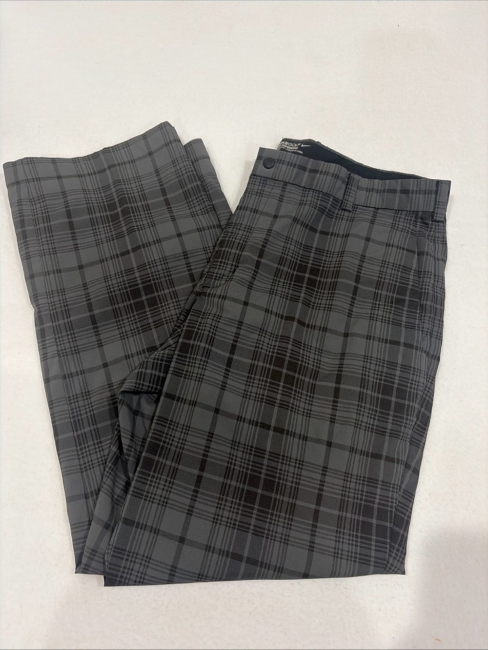Nike Golf Tour Performance Dri-FIT Plaid Pants Mens 36x30 Grey Check Trousers